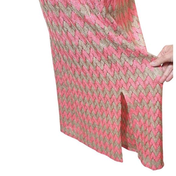 Jessica Howard Womens Sleeveless Maxi Dress Size 16 Pink Beige Chevron Textured - Picture 5 of 7